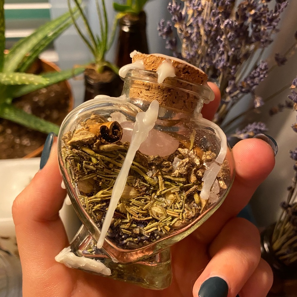 Self Love Spell Jar with Rose Quartz & Candle Wax